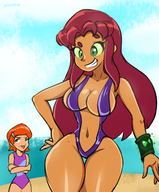 artist:slemka ben_10 ben_tennyson crossovers dc gwen_tennyson starfire teen_titans // 1001x1206 // 970KB