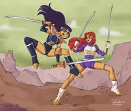 artist:nick_butch blackfire cosplay dc dragon_ball saiyan starfire teen_titans // 2953x2500 // 3.1MB