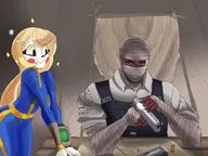 artist:rexhastala charlie_morningstar cosplay crossovers fallout hazbin_hotel joshua_graham // 2663x2000 // 3.1MB