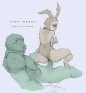 artist:desviliens crossovers dc doom doomguy harley_quinn playboy_bunny // 2159x2319 // 829KB