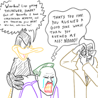 artist:halfdime crossovers daffy_duck dc jim_gordon joker looney_tunes mr._colympus_2024 // 2500x2500 // 1.5MB