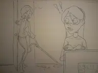 artist:cerebropodrido elastigirl hands_covering_breasts helen_parr pixar the_incredibles violet_parr // 1600x1200 // 280KB