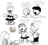 artist:yoto charlie_brown linus_van_pelt lucy_van_pelt peanuts rule_63 sally_brown schroeder // 1614x1499 // 1.0MB