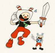 adventure_time artist:jacinth cuphead cuphead_(series) finn_mertens fusion // 1507x1442 // 2.8MB
