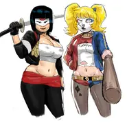 artist:redfred blackie_chin cosplay dc eva_sirkowski harley_quinn katana miss_dynamite // 2496x2592 // 1.8MB