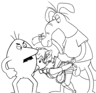 artist:redout big_nose blue_aardvark crossovers fellatio kemono_friends peach_panther the_ant_and_the_aardvark the_pink_panther_show vaginal // 1296x1260 // 252KB