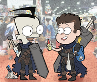 artist:midydoof berserk cosplay crossovers dib_membrane dipper_pines gravity_falls guts invader_zim // 1493x1250 // 2.0MB