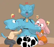 anais_watterson artist:dbaru breastfeeding caturday gumball_watterson lactation nicole_watterson the_amazing_world_of_gumball topless // 1554x1342 // 244KB