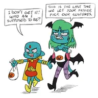 adam_warlock artist:carelessdoodler capcom cosplay darkstalkers gumball_watterson marvel morrigan_aensland nicole_watterson the_amazing_world_of_gumball // 750x750 // 312KB