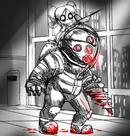 artist:rexhastala big_daddy bioshock crossovers dolly i_can't_sleep // 1450x1511 // 1.5MB