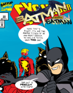 batman brian_braddock bruce_wayne captain_britain crossovers dc excalibur marvel parody peter_parker spider-man // 865x1100 // 832KB