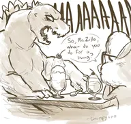 artist:chumpyuno crossovers dawn_bellwether godzilla godzilla_(series) zootopia // 1000x944 // 505KB