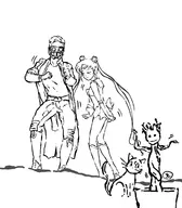 artist:yc crossovers groot guardians_of_the_galaxy luna marvel pretty_guardian_sailor_moon sailor_moon star-lord // 1050x1200 // 300KB