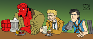 artist:anthropolog_itr ash_williams crossovers dark_horse dc evil_dead hellblazer hellboy hellboy_(series) john_constantine // 1155x480 // 435KB