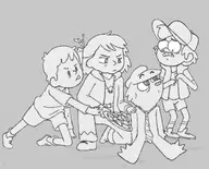 artist:quieterdays astrid crossovers david dipper_pines hilda_(series) pooka // 1643x1327 // 257KB