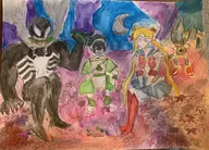 artist:robot avatar:_the_last_airbender crossovers eddie_brock marvel metal_sonic pretty_guardian_sailor_moon sailor_moon sonic_the_hedgehog_(series) toph_beifong venom // 3805x2727 // 3.3MB