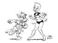 arale_norimaki artist:lhk cosplay disney donald_duck dr_slump ducktales gabby_mcstabberson parody pretty_guardian_sailor_moon // 1000x750 // 67KB