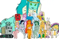 adventure_time artist:magi bmo bronwyn cake_the_cat canyon finn_mertens fionna_campbell flame_princess huntress_wizard ice_queen jake_the_dog lady_rainicorn marceline neptr parody princess_bubblegum rattleballs roselinen xenoblade_chronicles // 1198x791 // 594KB