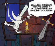 artist:knullmannen crossovers dave_the_barbarian excalibur lula soul_eater // 827x695 // 712KB