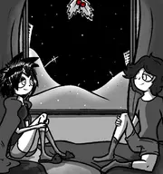 artist:arscomics christmas i_can't_sleep mistletoe nia original_character // 750x799 // 78KB