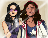artist:nekeko hawkeye kate_bishop marvel miss_america_chavez young_avengers // 557x451 // 299KB