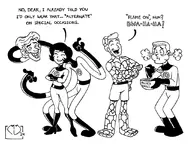 artist:anthropolog_itr blue_beetle booster_gold cosplay dc elongated_man fantastic_four human_torch invisible_woman marvel mister_fantastic sue_dibny ted_kord thing // 1088x817 // 315KB