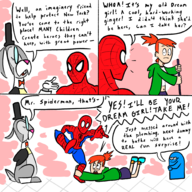 artist:halfdime bloo comics crossovers foster's_home_for_imaginary_friends frankie_foster marvel mr._colympus_2024 mr._herriman peter_parker spider-man // 2000x2000 // 1.4MB