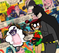 artist:(you)(you) batman bruce_wayne cosplay crossovers dc molly_mcgee parody pregnant robin the_ghost_and_molly_mcgee // 949x854 // 961KB
